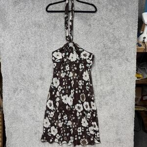 Vtg Y2K Speechless Sundress 9 Brown Floral Halter Ring Mini Boho Fairycore